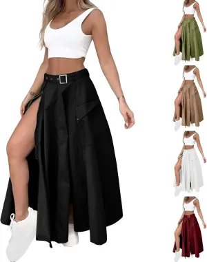 2 Piece Skirt Sets for Women Sleeveless Scoop Neck Crop Tank Tops Zipper High Slit Midi Flowy Skirts Matching Sets