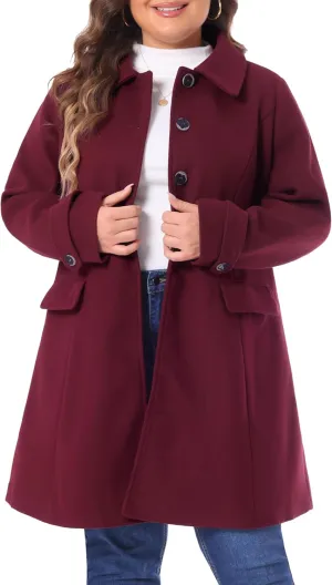 Agnes Orinda Plus Size Coats for Women Fall Winter Classic Single Breasted Pea Trench Long Coat with Pockets