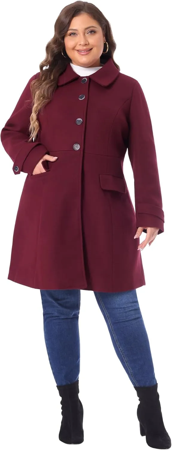 Agnes Orinda Plus Size Coats for Women Fall Winter Classic Single Breasted Pea Trench Long Coat with Pockets