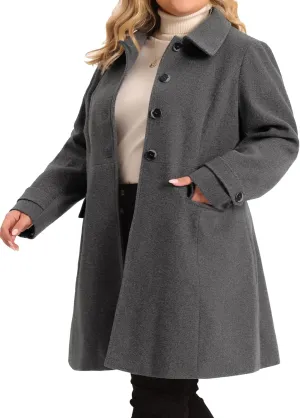 Agnes Orinda Plus Size Coats for Women Fall Winter Classic Single Breasted Pea Trench Long Coat with Pockets