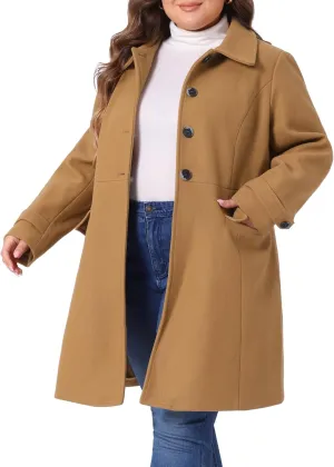Agnes Orinda Plus Size Coats for Women Fall Winter Classic Single Breasted Pea Trench Long Coat with Pockets