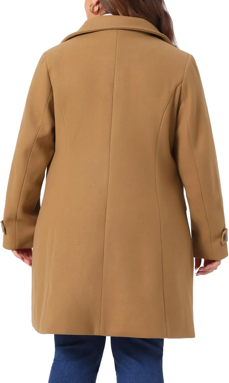 Agnes Orinda Plus Size Coats for Women Fall Winter Classic Single Breasted Pea Trench Long Coat with Pockets