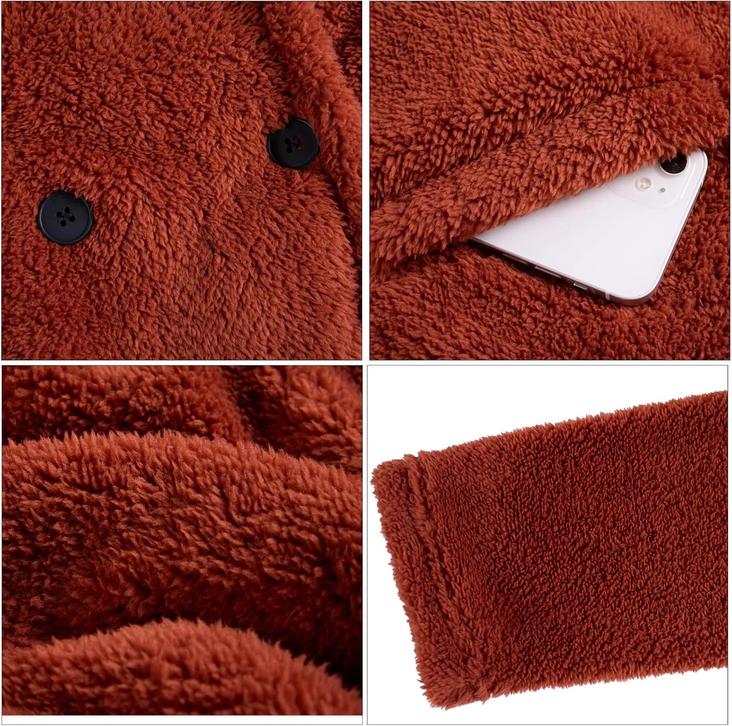 Akivide Women Winter Coat Hooded Fuzzy Fleece Warm Button Down Long Warm Outwear Jackets with Pockets