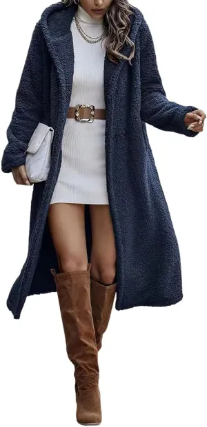 Akivide Women Winter Coat Hooded Fuzzy Fleece Warm Button Down Long Warm Outwear Jackets with Pockets