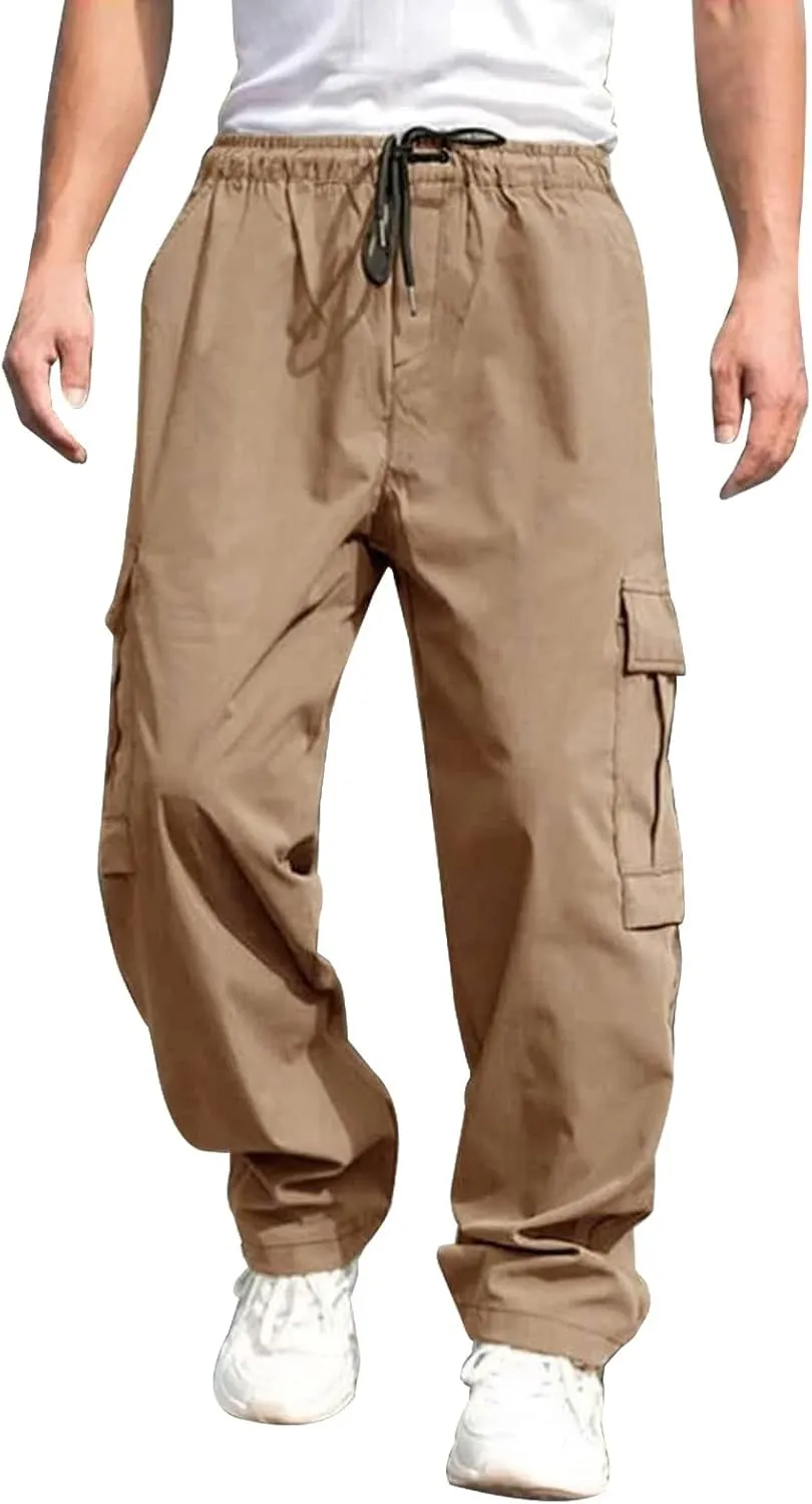 Alalaso Mens Cargo Pants,Elastic Waist Sweatpants for Men Casual Long Trousers Light Jogger Pants