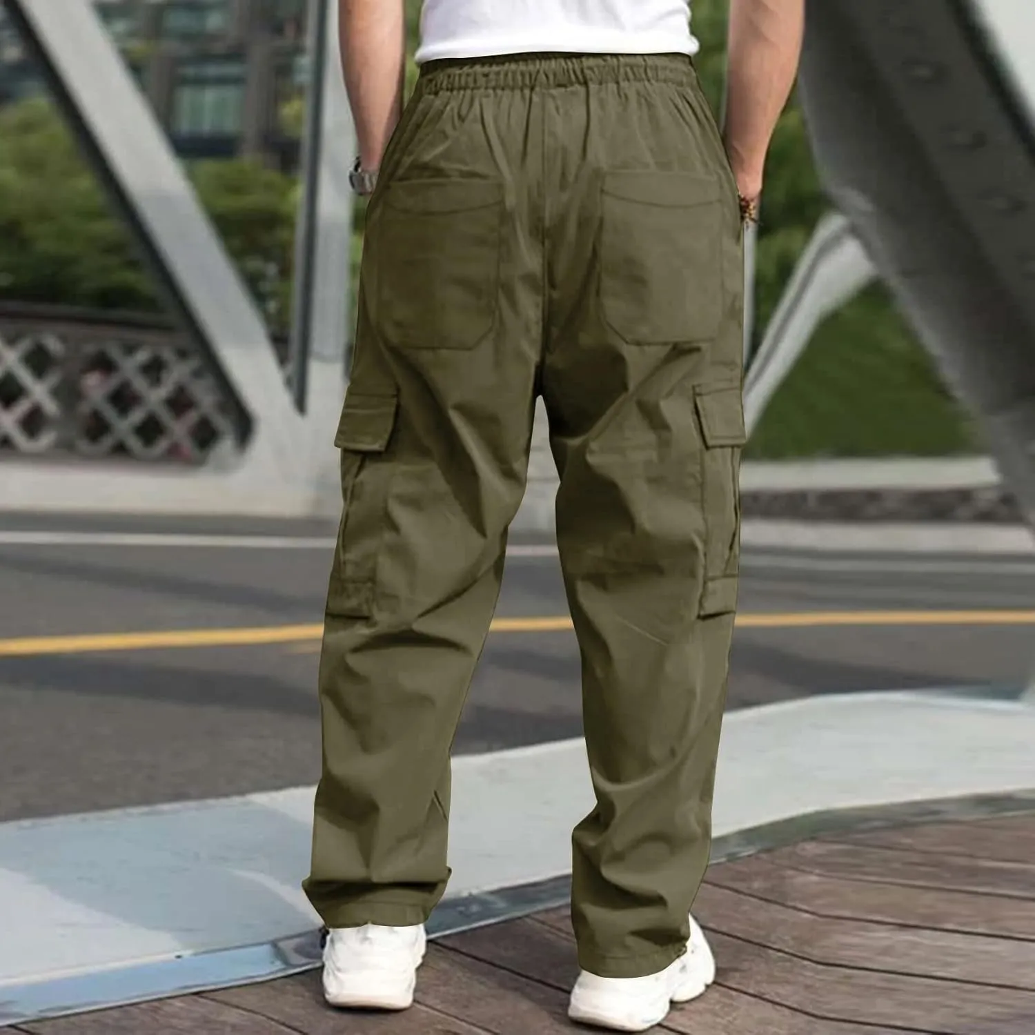 Alalaso Mens Cargo Pants,Elastic Waist Sweatpants for Men Casual Long Trousers Light Jogger Pants