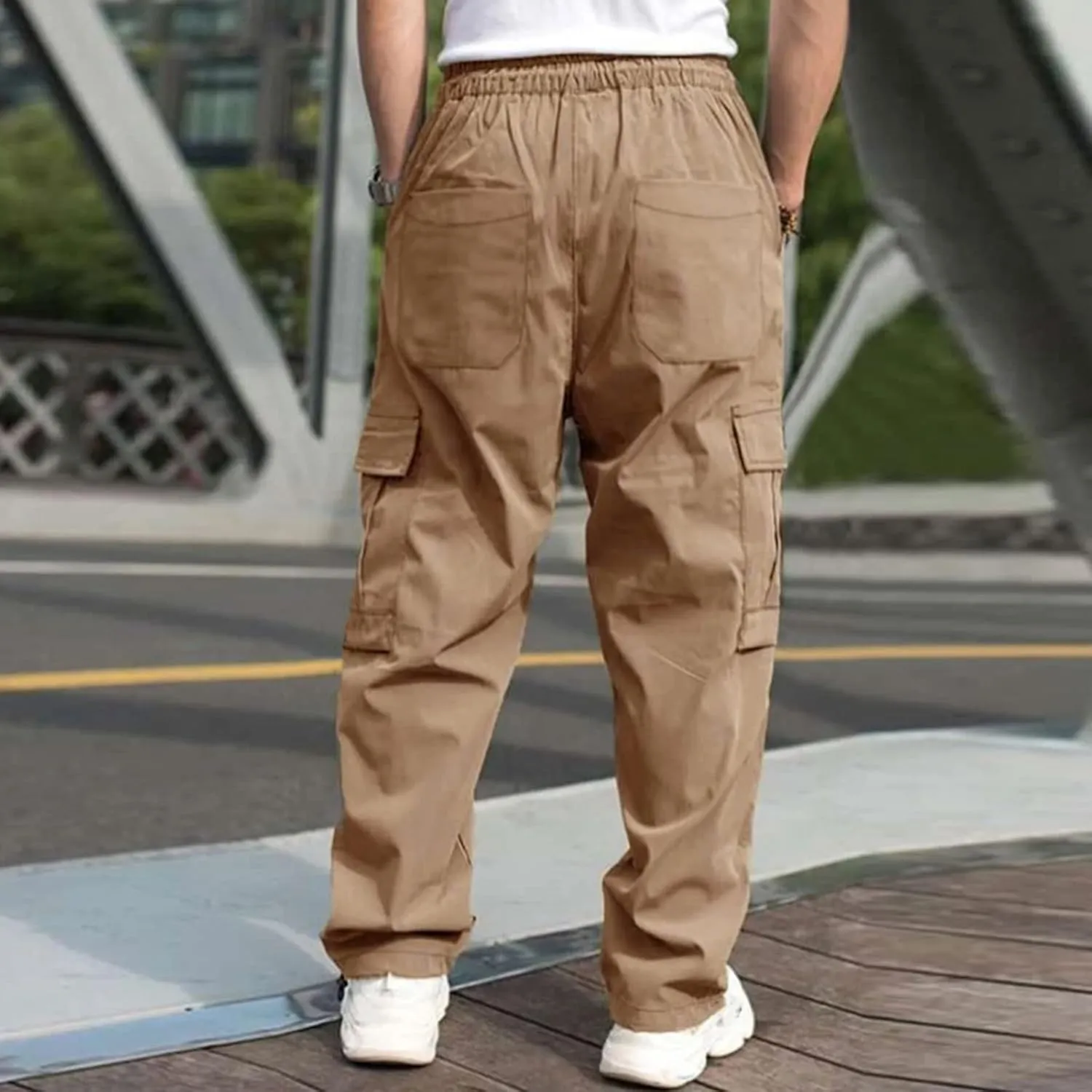 Alalaso Mens Cargo Pants,Elastic Waist Sweatpants for Men Casual Long Trousers Light Jogger Pants