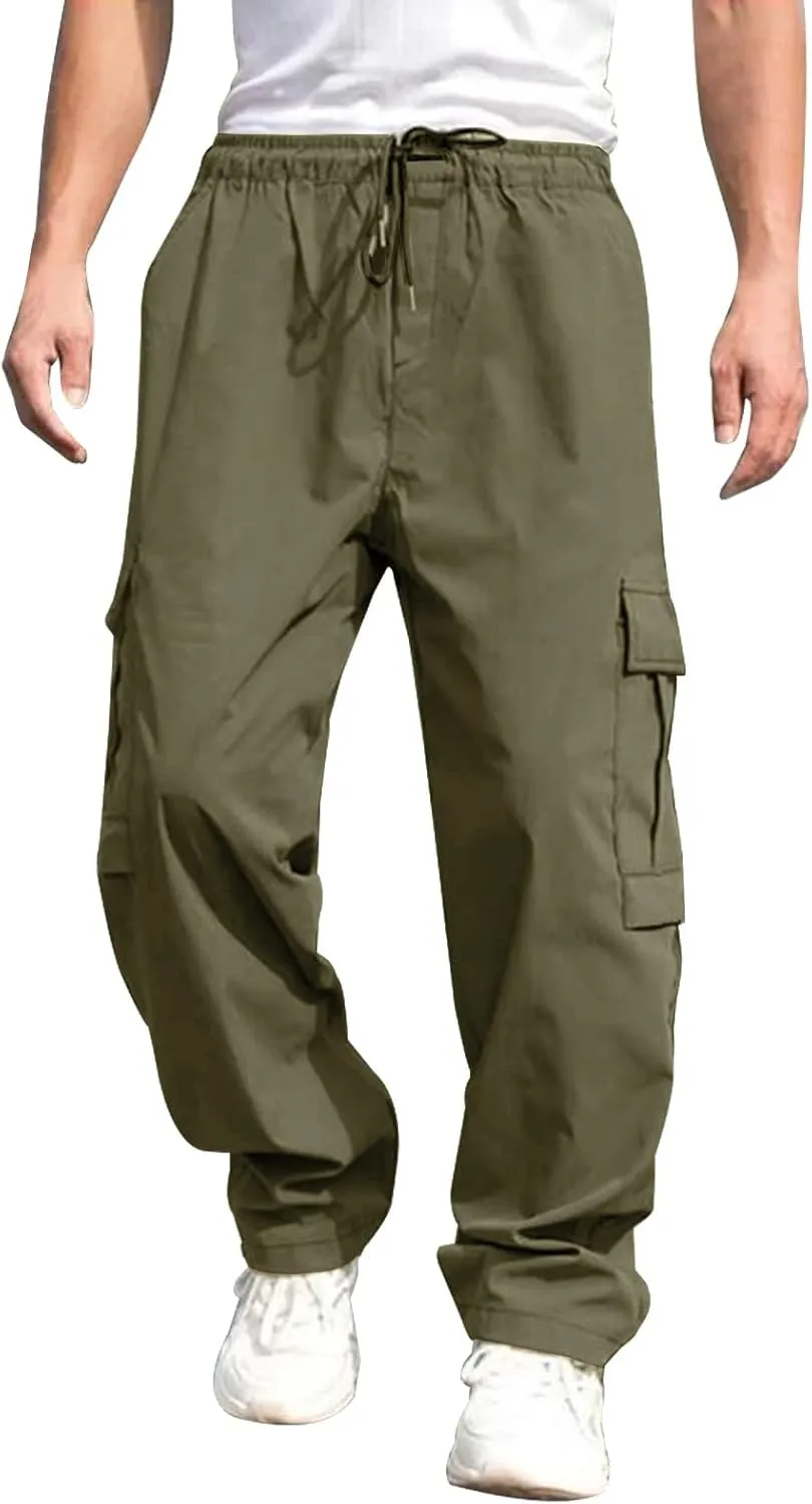 Alalaso Mens Cargo Pants,Elastic Waist Sweatpants for Men Casual Long Trousers Light Jogger Pants