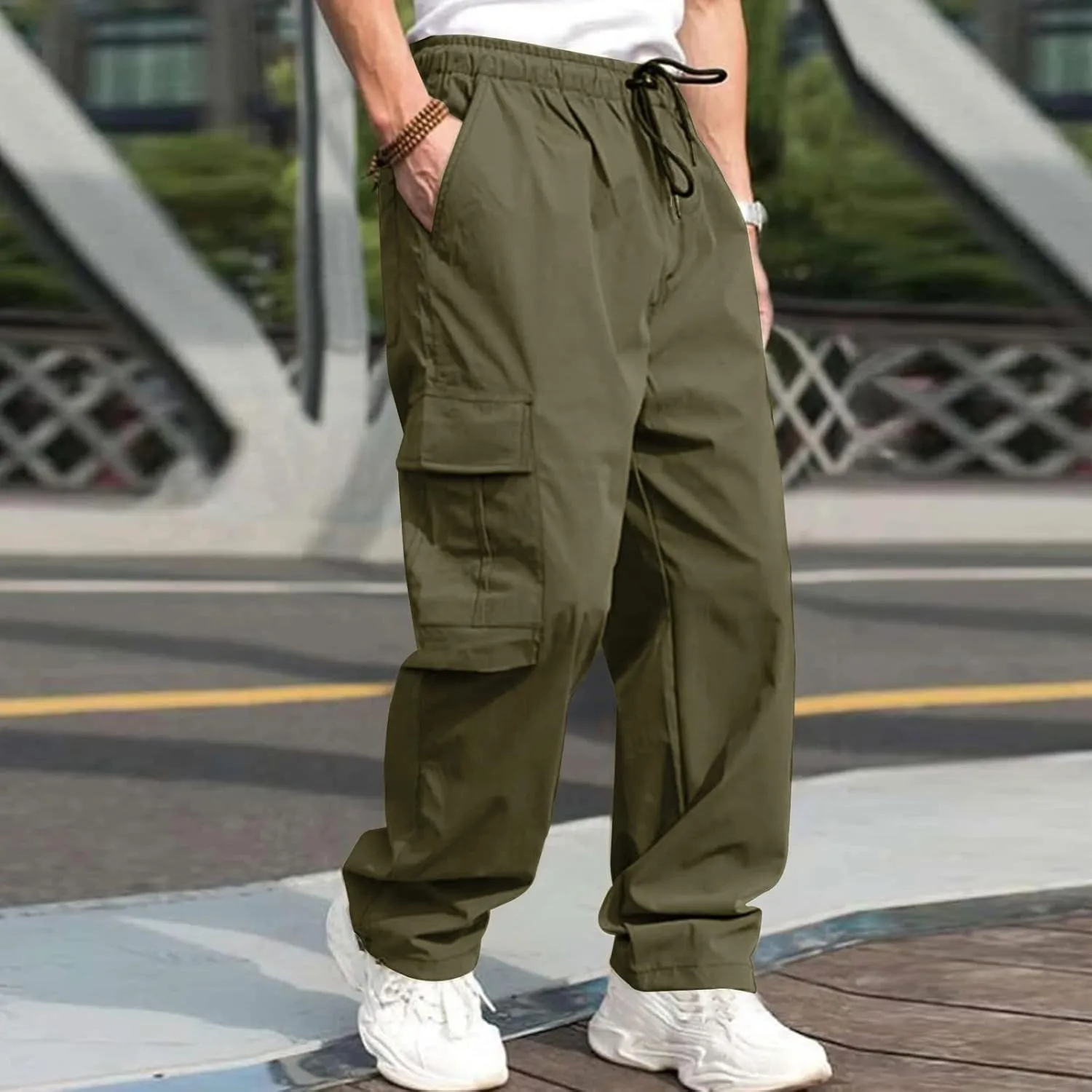 Alalaso Mens Cargo Pants,Elastic Waist Sweatpants for Men Casual Long Trousers Light Jogger Pants