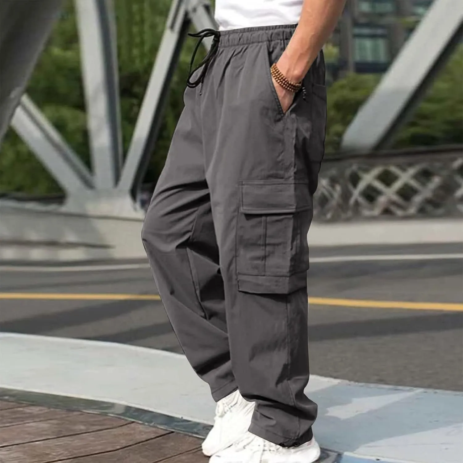 Alalaso Mens Cargo Pants,Elastic Waist Sweatpants for Men Casual Long Trousers Light Jogger Pants