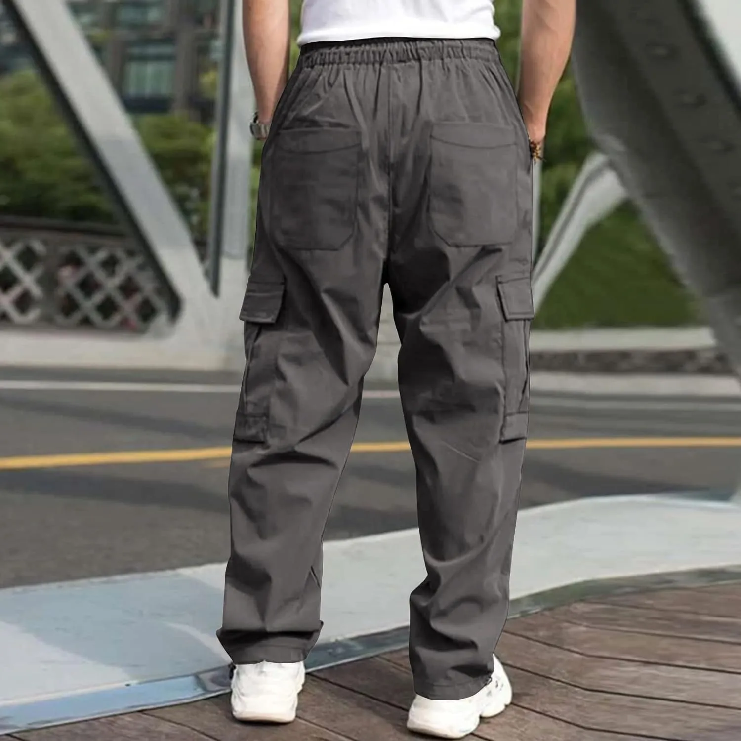 Alalaso Mens Cargo Pants,Elastic Waist Sweatpants for Men Casual Long Trousers Light Jogger Pants