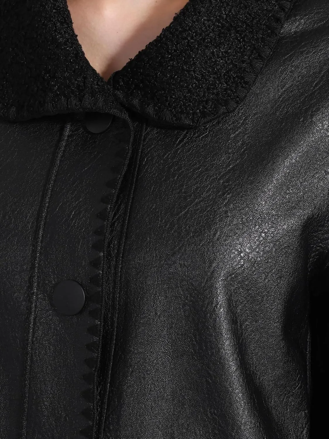 Allegra K Faux Leather Coat for Women's Button Up Collar Classic Winter Mid Long Jacket Coats