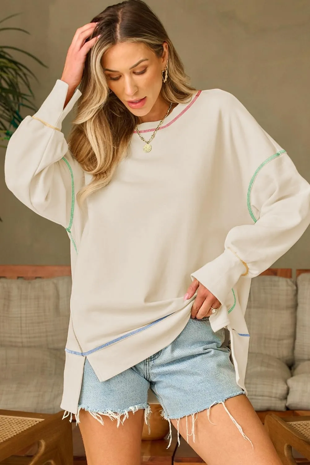 AlvaQ Women Oversized Sweatshirts 2024 Casual Crewneck Long Sleeve Pullover Tunic Tops Fall Clothes