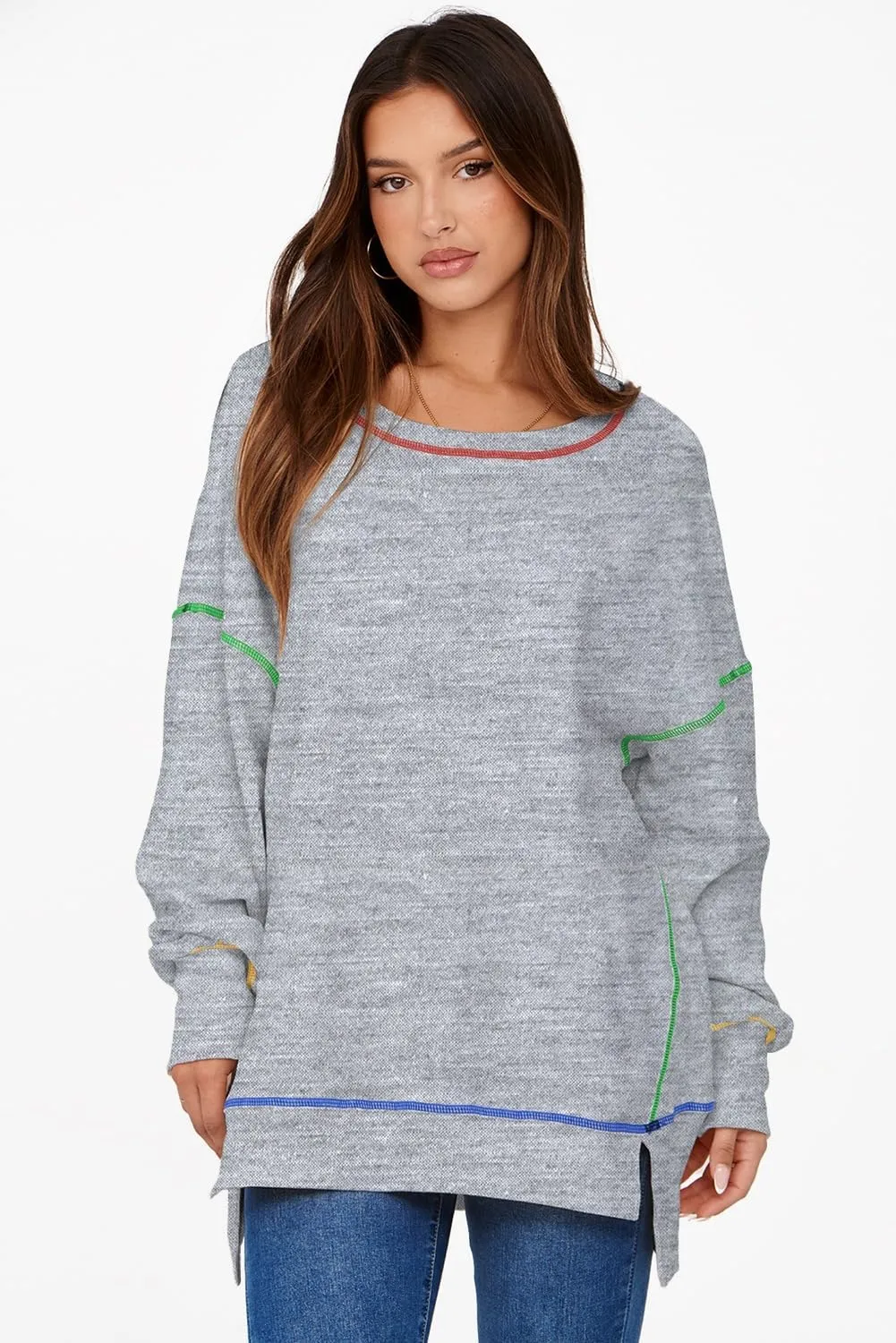 AlvaQ Women Oversized Sweatshirts 2024 Casual Crewneck Long Sleeve Pullover Tunic Tops Fall Clothes