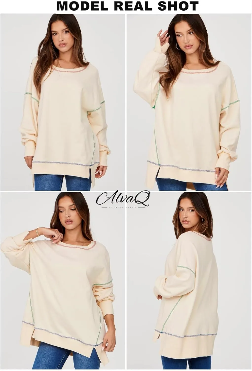 AlvaQ Women Oversized Sweatshirts 2024 Casual Crewneck Long Sleeve Pullover Tunic Tops Fall Clothes