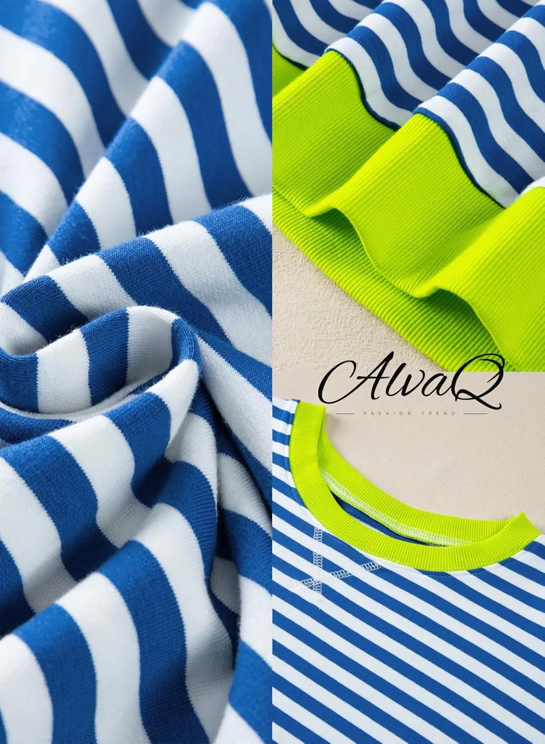 AlvaQ Womens Oversized Sweatshirt 2024 Casual Crewneck Long Sleeve Colorblock Striped Pullover Tunic Tops Outfits
