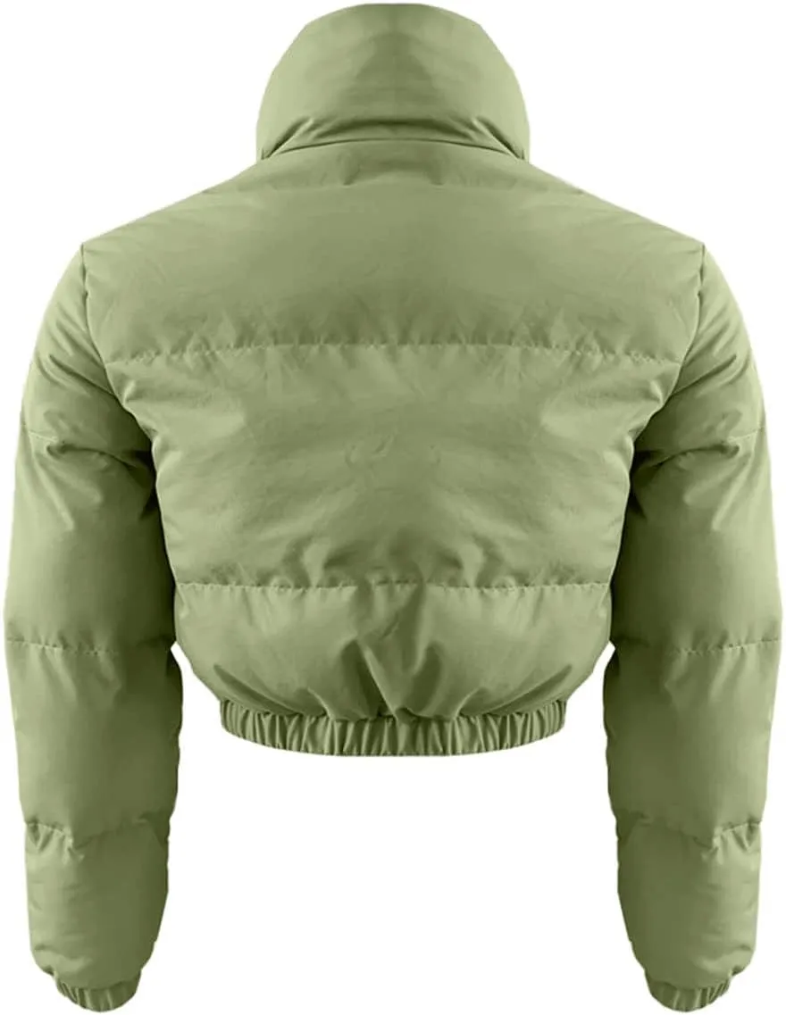 Angsuttc Puffer Jacket Womens Cropped Zip Up Padding Warm Quilted Jackets Winter Coats
