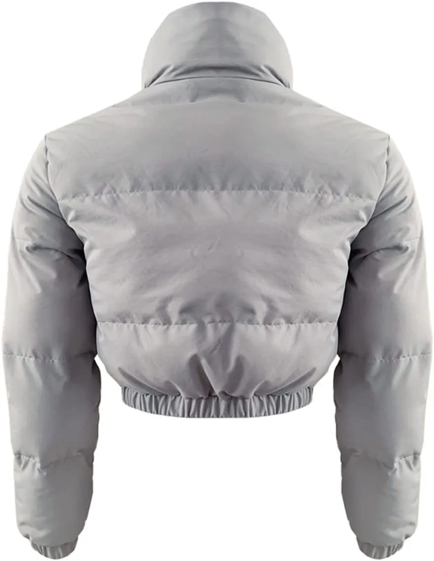 Angsuttc Puffer Jacket Womens Cropped Zip Up Padding Warm Quilted Jackets Winter Coats