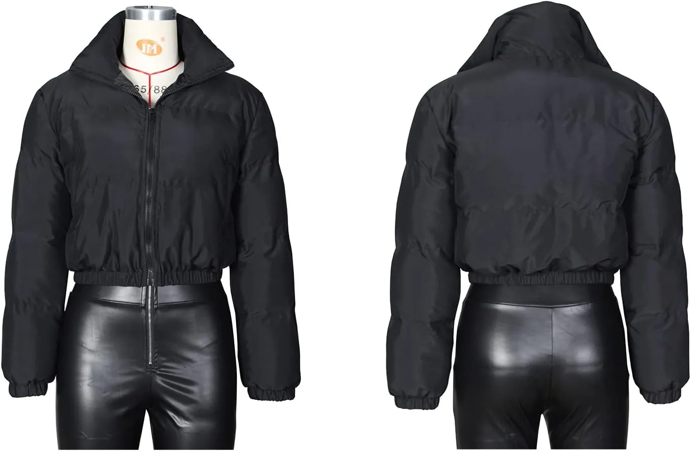 Angsuttc Puffer Jacket Womens Cropped Zip Up Padding Warm Quilted Jackets Winter Coats