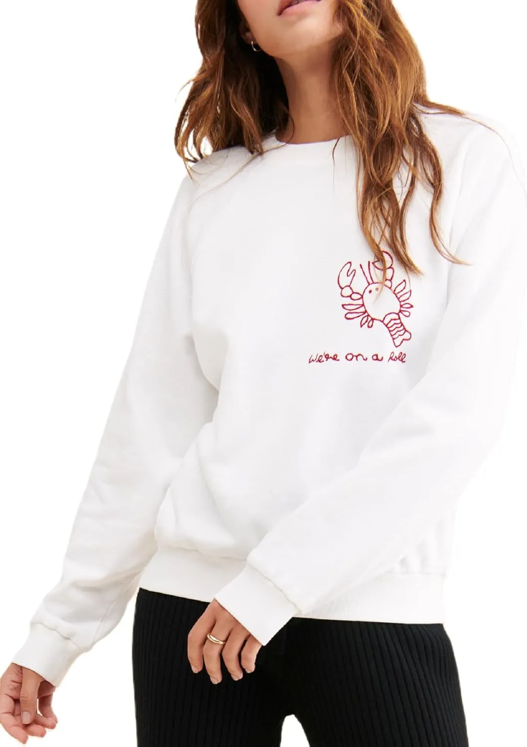 Aonoapll Women Y2k Lobster Sweatshirt Oversized Long Sleeve Graphic Pullover Top Crewneck Cute Print Hoodie
