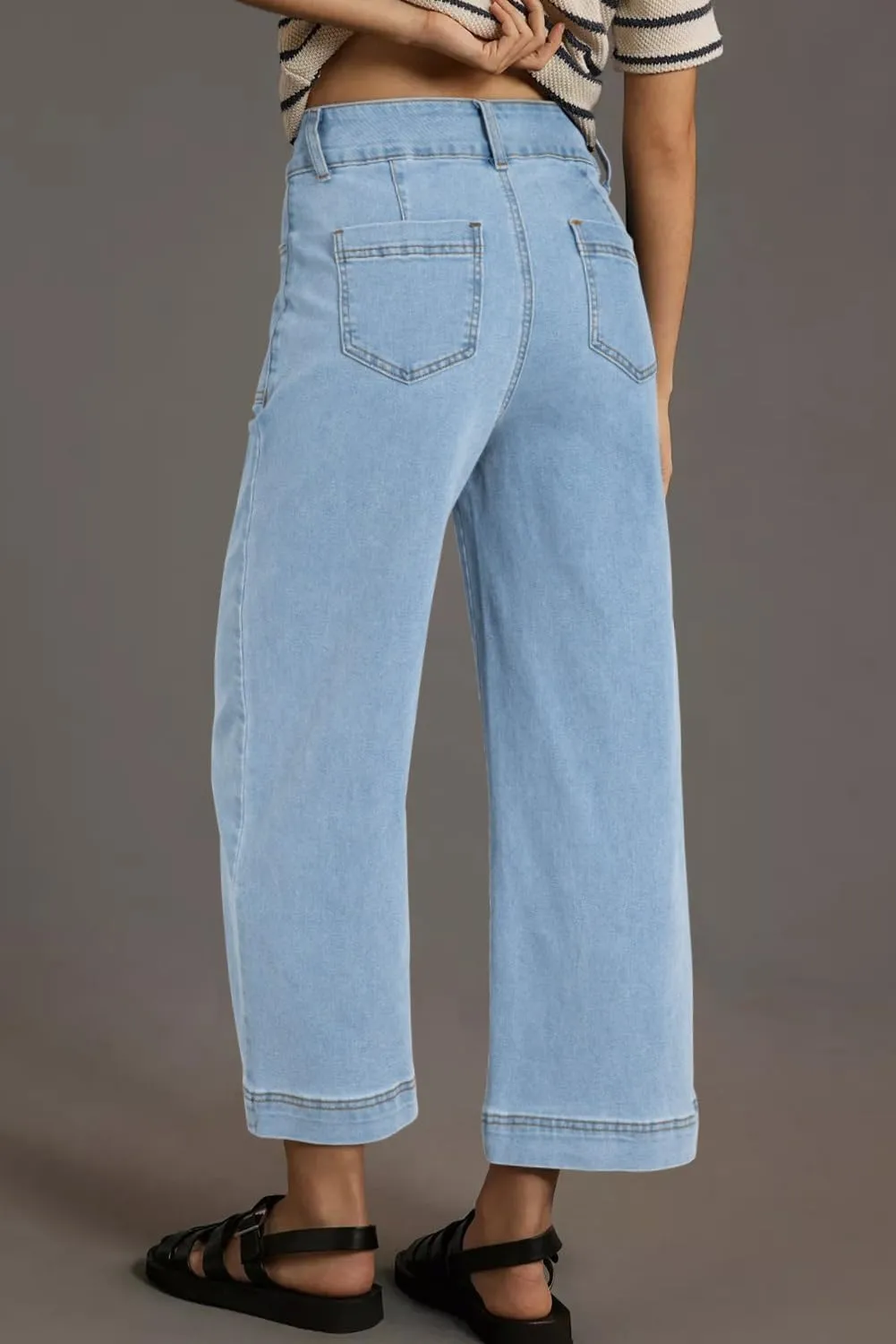 Astylish Womens High Waisted Wide Leg Jeans Cropped Straight Leg Denim Pants