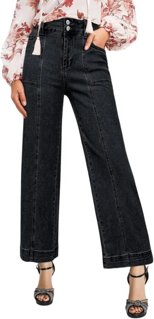 Astylish Womens High Waisted Wide Leg Jeans Cropped Straight Leg Denim Pants