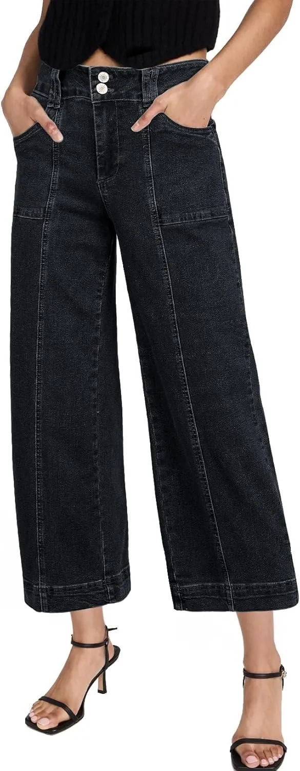 Astylish Womens High Waisted Wide Leg Jeans Cropped Straight Leg Denim Pants