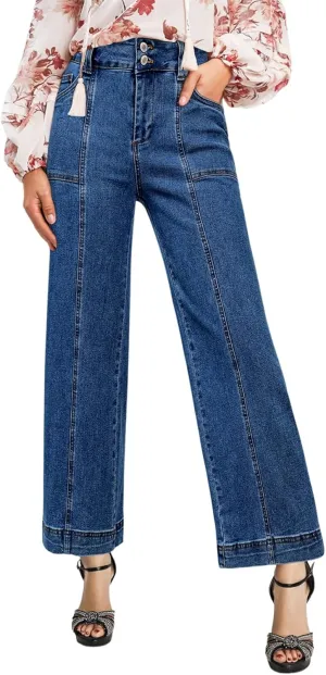 Astylish Womens High Waisted Wide Leg Jeans Cropped Straight Leg Denim Pants