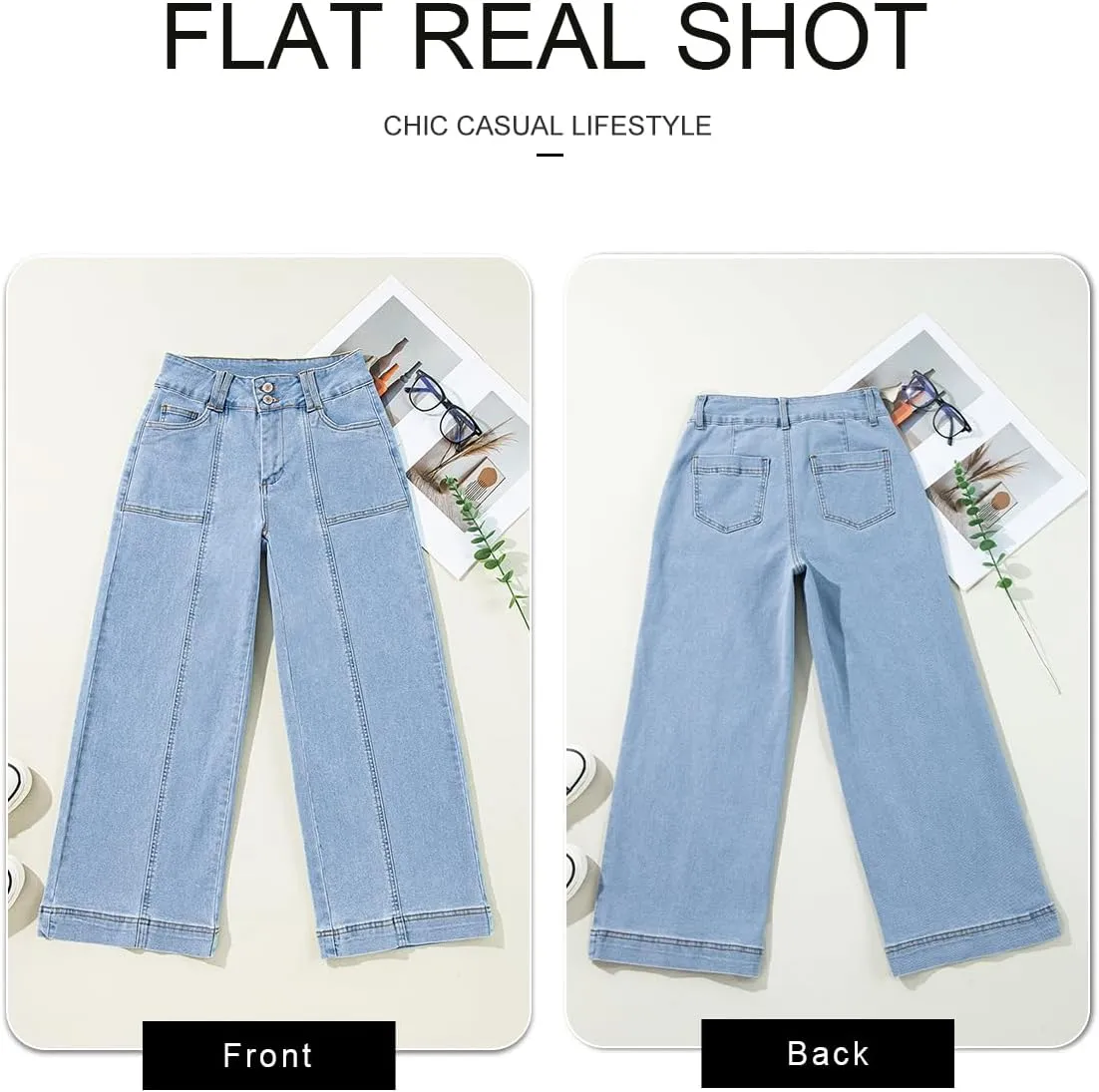 Astylish Womens High Waisted Wide Leg Jeans Cropped Straight Leg Denim Pants