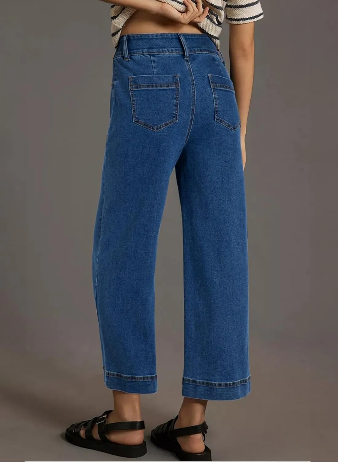 Astylish Womens High Waisted Wide Leg Jeans Cropped Straight Leg Denim Pants