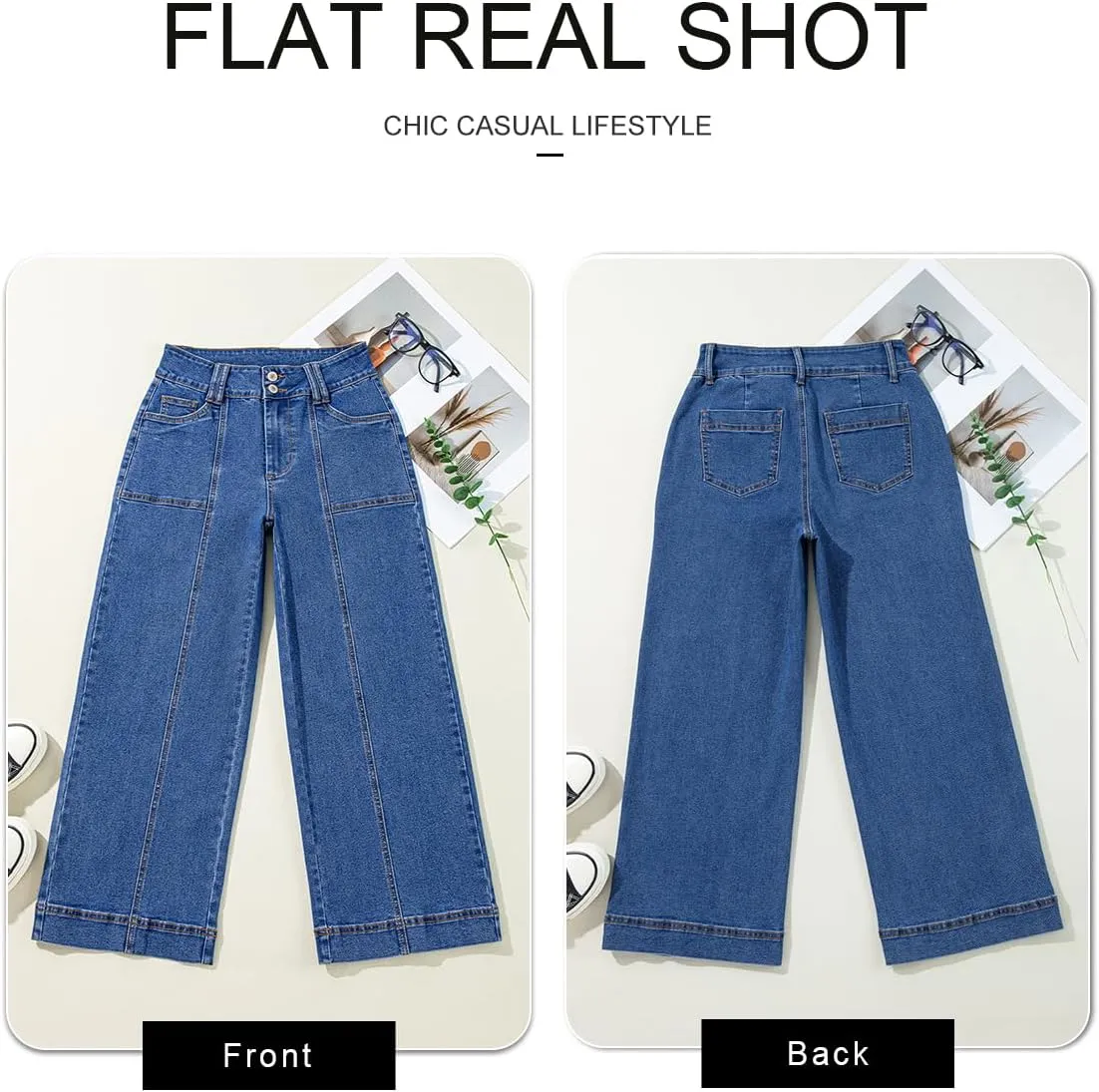 Astylish Womens High Waisted Wide Leg Jeans Cropped Straight Leg Denim Pants