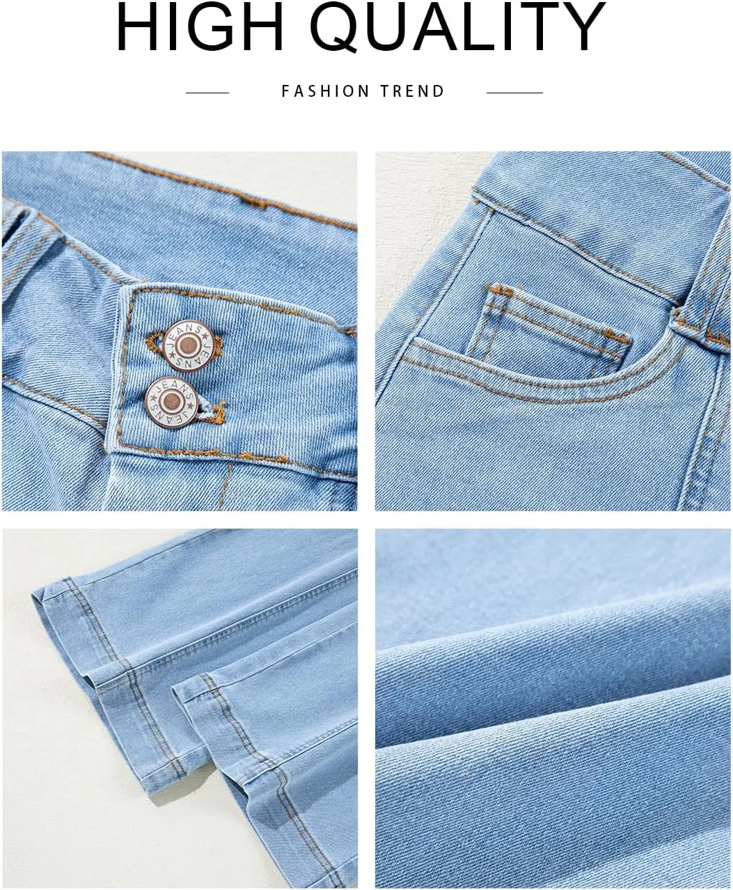 Astylish Womens High Waisted Wide Leg Jeans Cropped Straight Leg Denim Pants