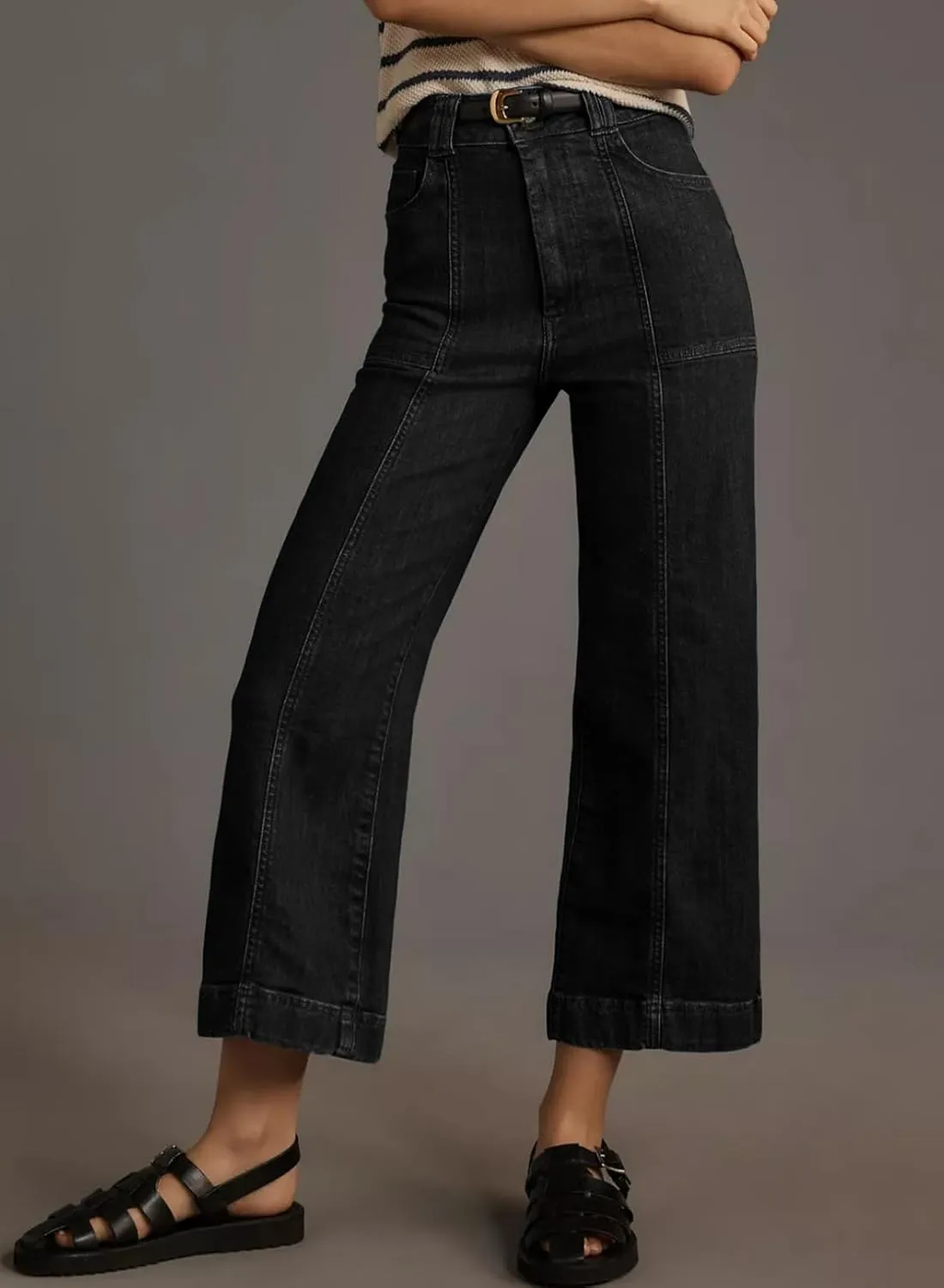 Astylish Womens High Waisted Wide Leg Jeans Cropped Straight Leg Denim Pants
