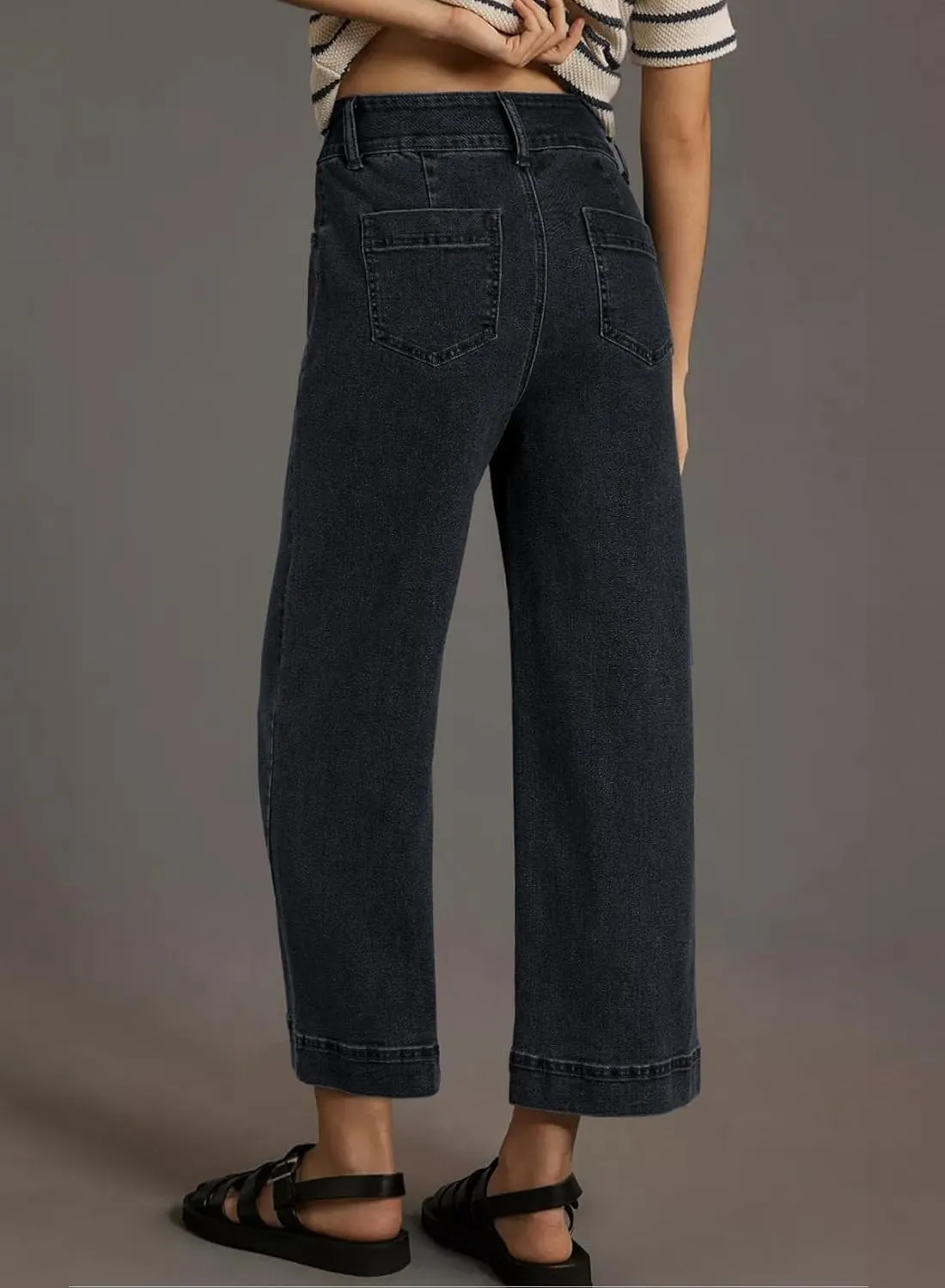 Astylish Womens High Waisted Wide Leg Jeans Cropped Straight Leg Denim Pants