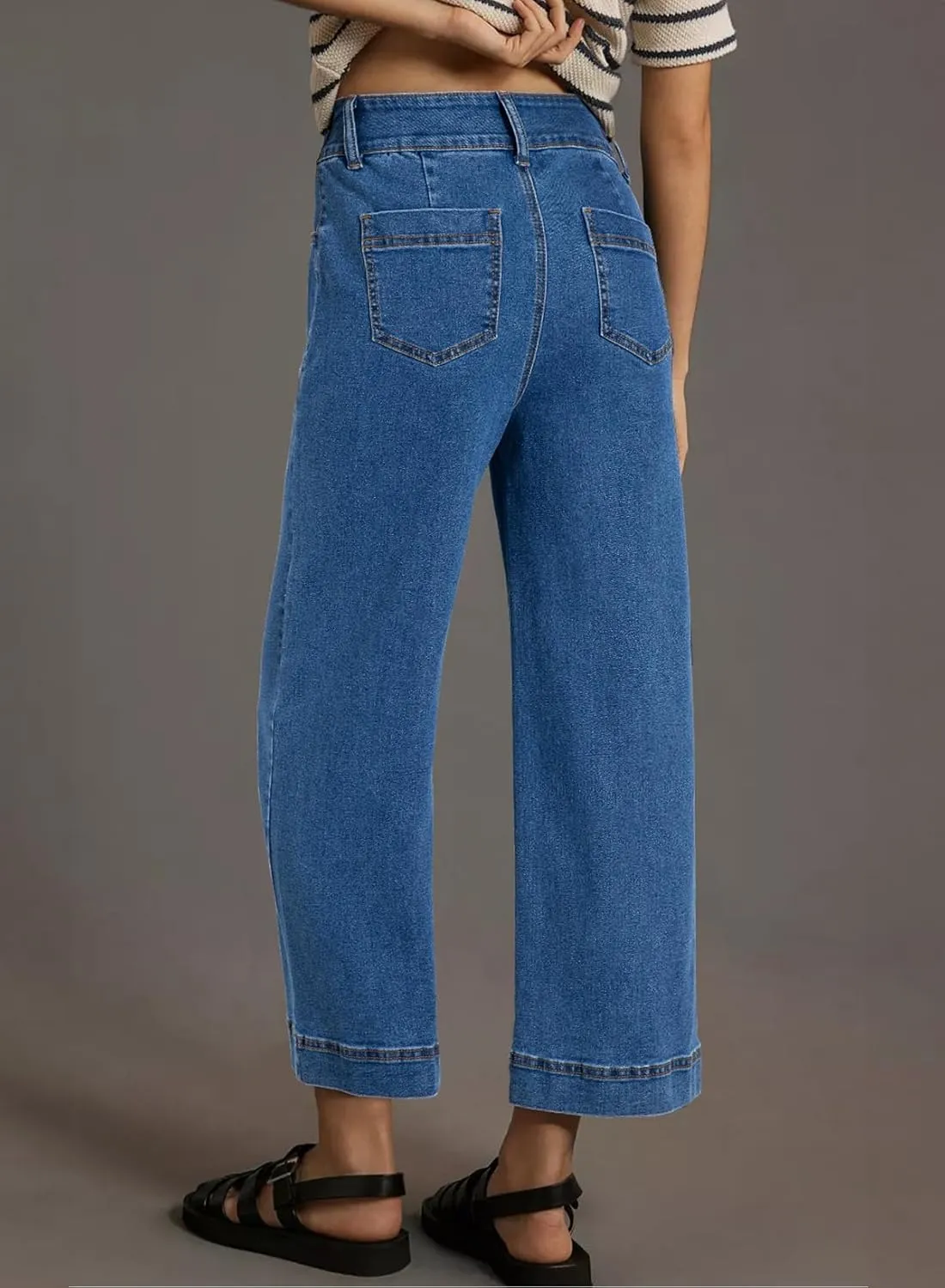 Astylish Womens High Waisted Wide Leg Jeans Cropped Straight Leg Denim Pants