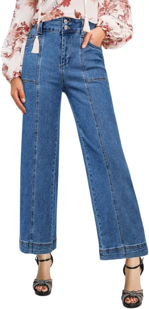 Astylish Womens High Waisted Wide Leg Jeans Cropped Straight Leg Denim Pants