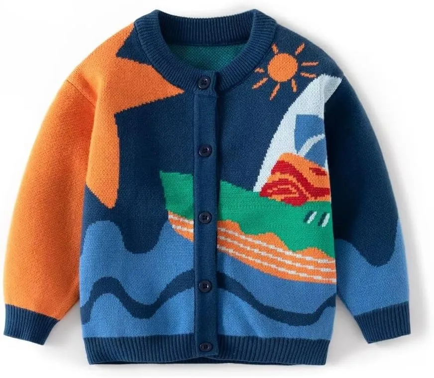 Baby Boy Girls Knit Sweater Cardigan Coat, Long Sleeved Round Neck Button Closure Tops for Toddler