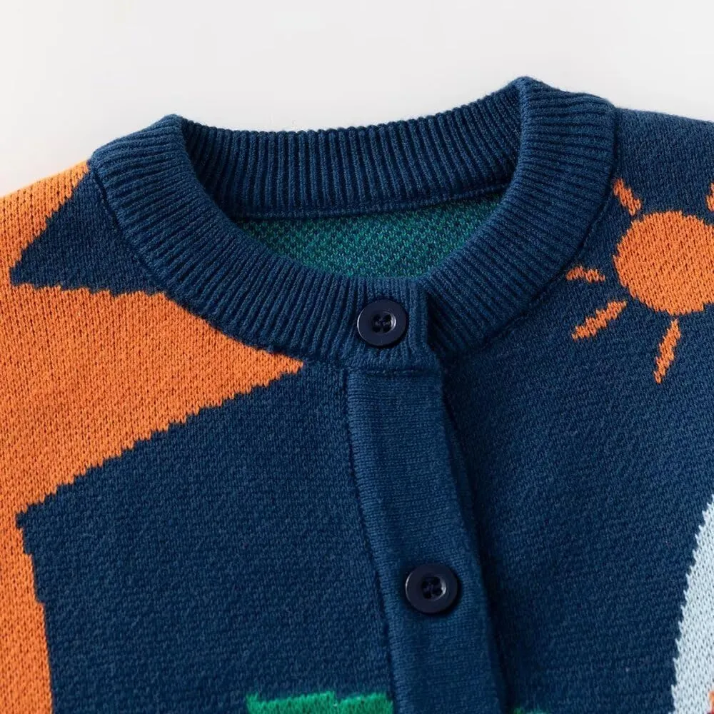 Baby Boy Girls Knit Sweater Cardigan Coat, Long Sleeved Round Neck Button Closure Tops for Toddler