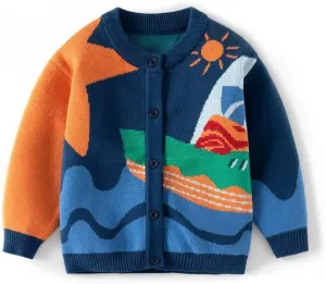 Baby Boy Girls Knit Sweater Cardigan Coat, Long Sleeved Round Neck Button Closure Tops for Toddler