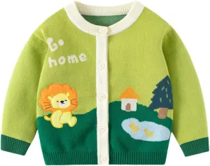 Baby Boy Girls Knit Sweater Cardigan Coat, Long Sleeved Round Neck Button Closure Tops for Toddler