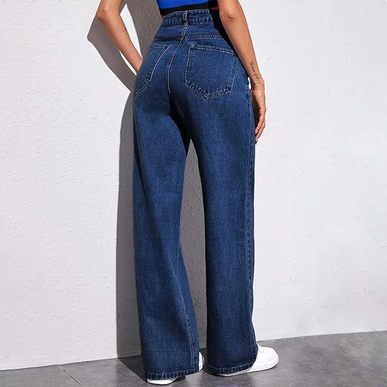 Baggy Pants for Women 2025 Trendy Soild Color Stretchy Wide Leg Jeans y2k Plus Size High Waisted Trousers with Pockets