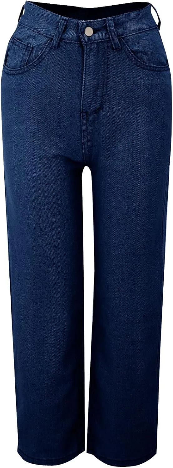 Baggy Pants for Women 2025 Trendy Soild Color Stretchy Wide Leg Jeans y2k Plus Size High Waisted Trousers with Pockets