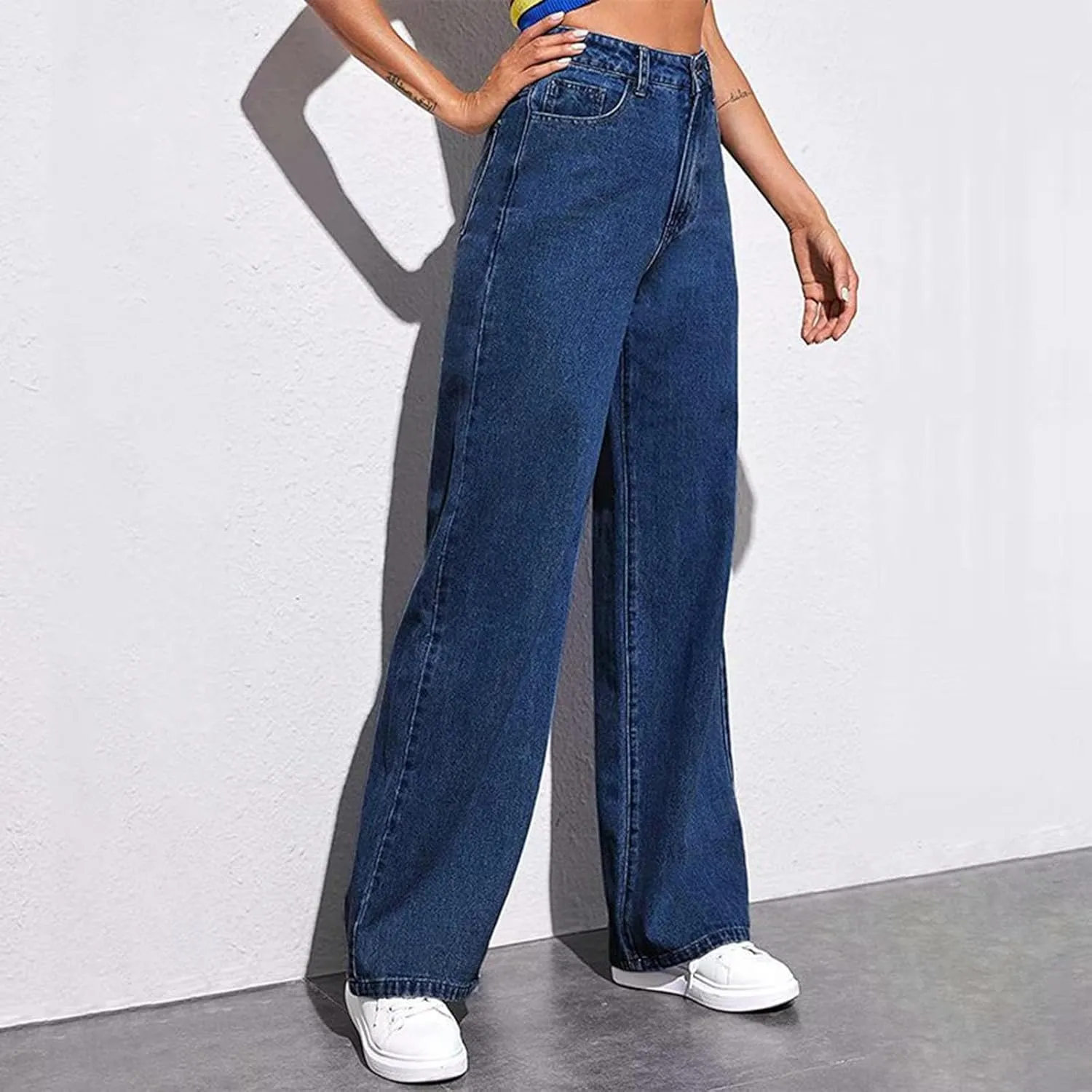 Baggy Pants for Women 2025 Trendy Soild Color Stretchy Wide Leg Jeans y2k Plus Size High Waisted Trousers with Pockets