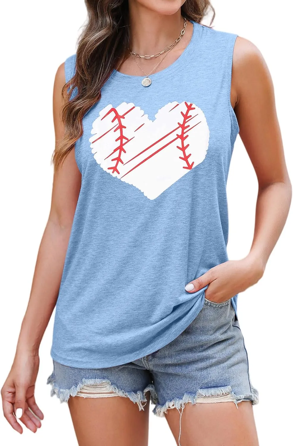 Baseball Tank Tops for Women Baseball Mom Shirt Baseball Heart Graphic Tee Game Day Gifts Casual Short Sleeve Tops