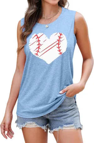 Baseball Tank Tops for Women Baseball Mom Shirt Baseball Heart Graphic Tee Game Day Gifts Casual Short Sleeve Tops