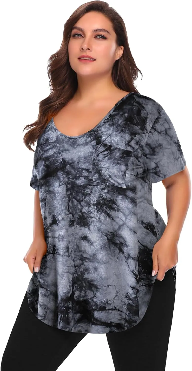 BELAROI Women Plus Size V-Neck Tunic Tops Loose T Shirt with Pocket