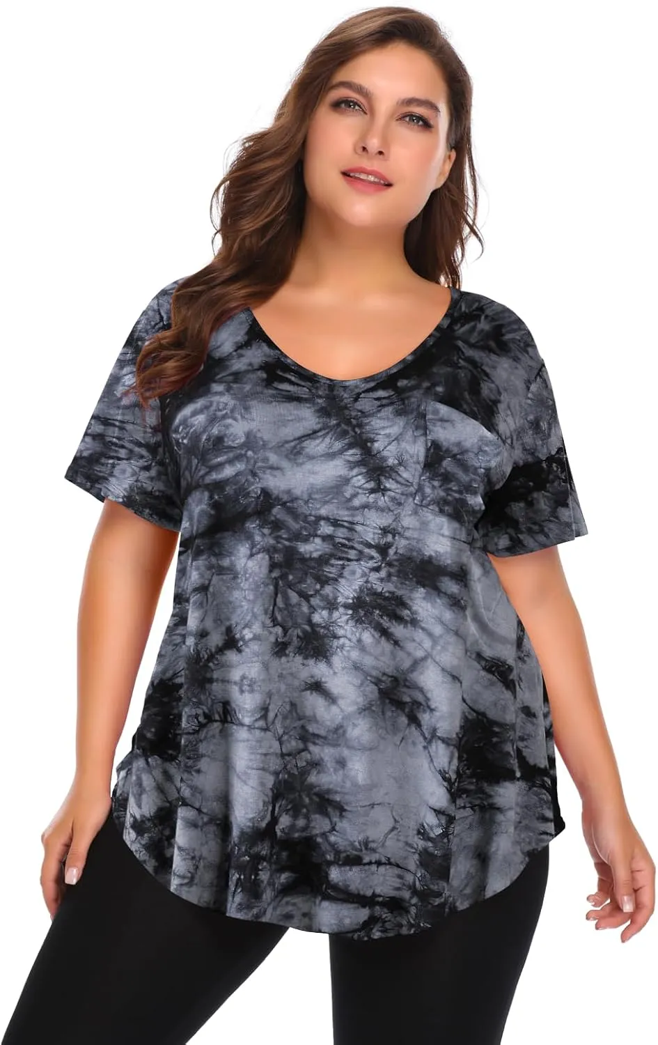 BELAROI Women Plus Size V-Neck Tunic Tops Loose T Shirt with Pocket