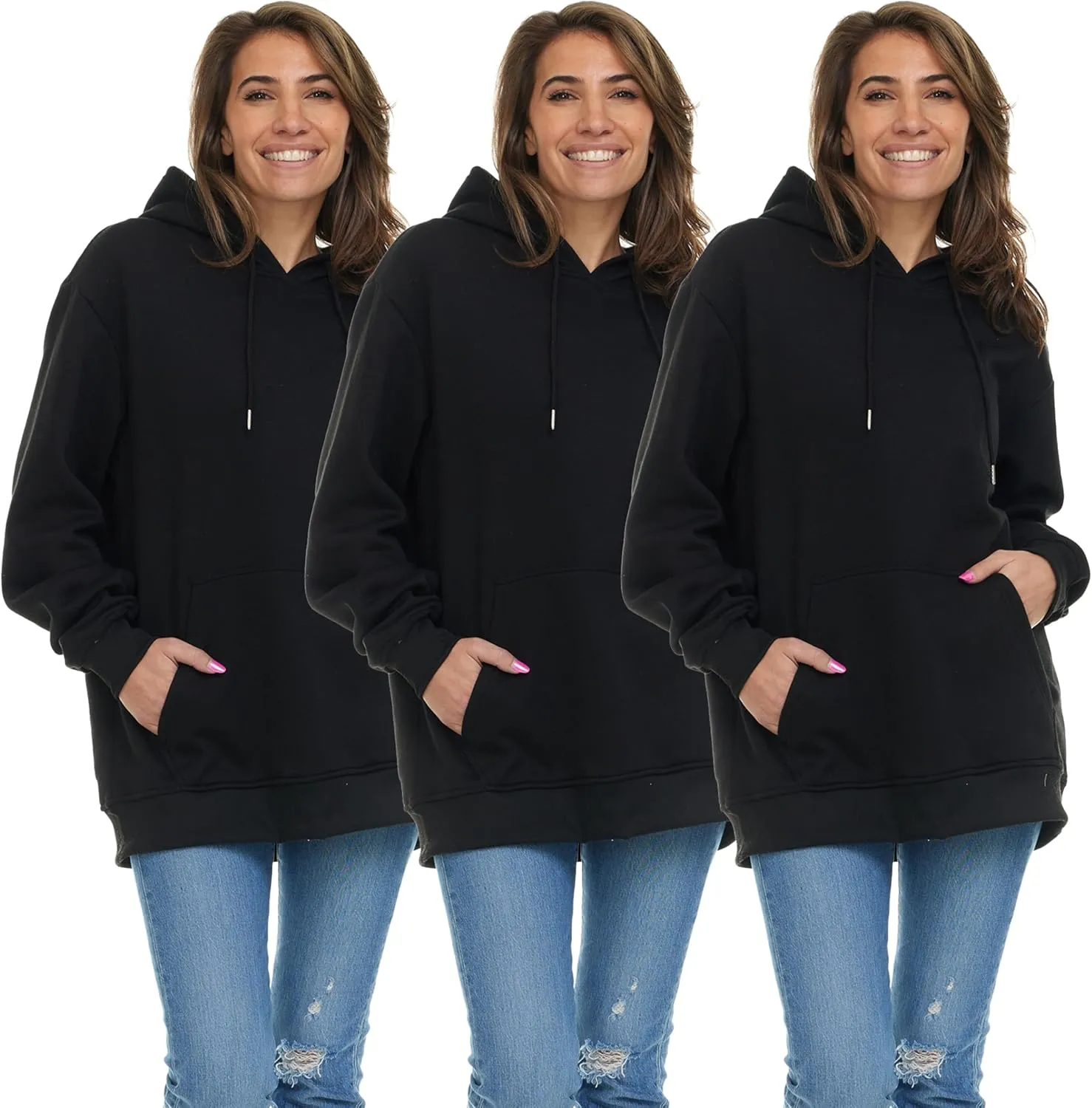 BILLIONHATS 3 Pack Womens Hoodie Oversized Sweatshirts, Cotton Blend, Bulk Womens Hoodies Bulk Sweatshirt Pack