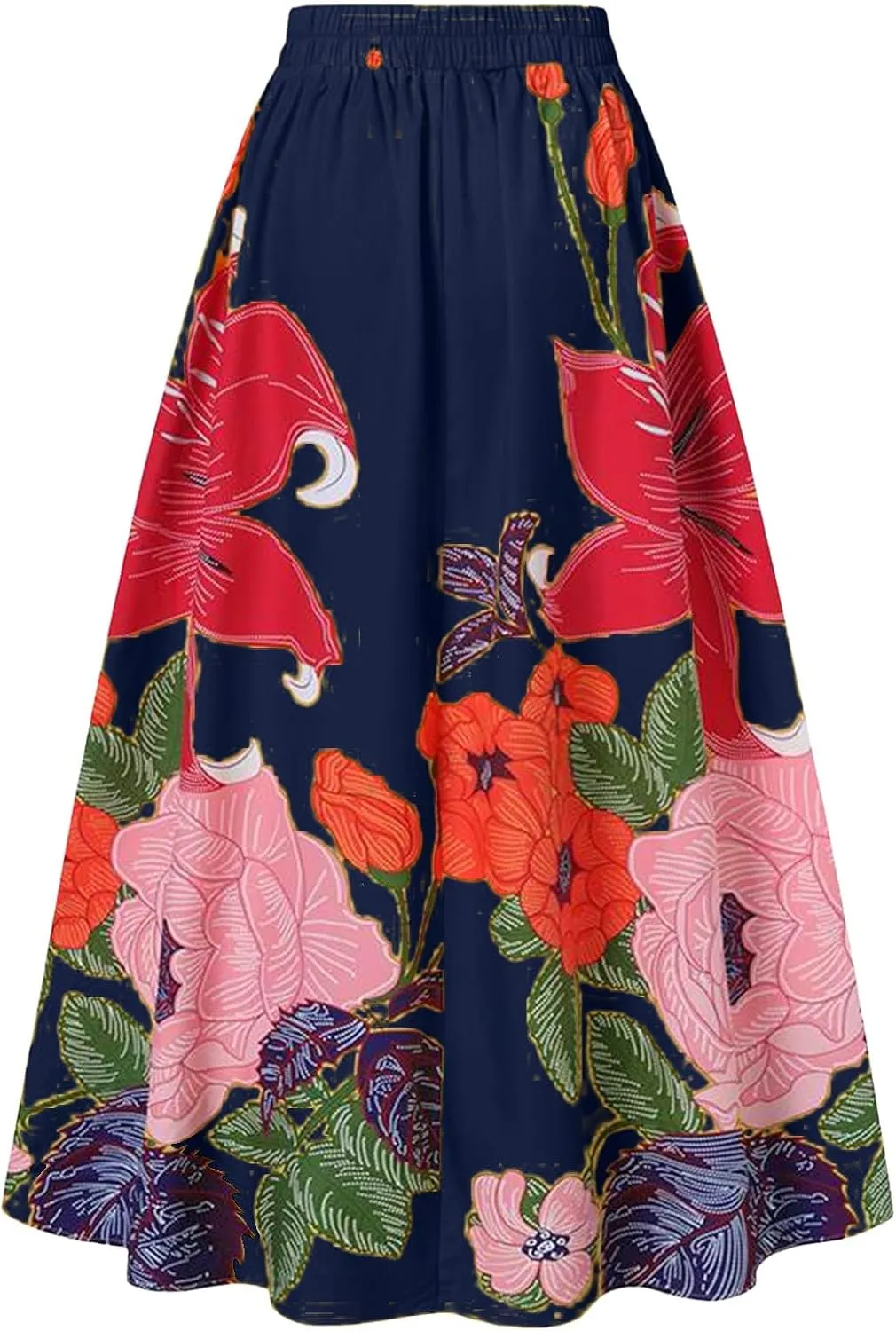 Boho Skirts for Women 2025 Maxi Summer Trendy Beach Floral Printed Elastic High Waisted A Line Long Bubble Skirts