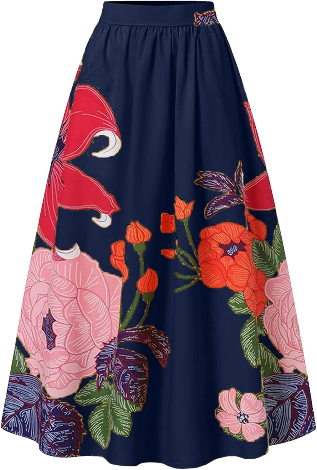 Boho Skirts for Women 2025 Maxi Summer Trendy Beach Floral Printed Elastic High Waisted A Line Long Bubble Skirts